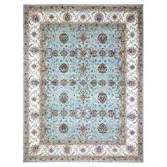 9'1 "x12' Alfombra de lana Agra Shah Abbas anudada a mano azul zafiro con diseño de vides florales