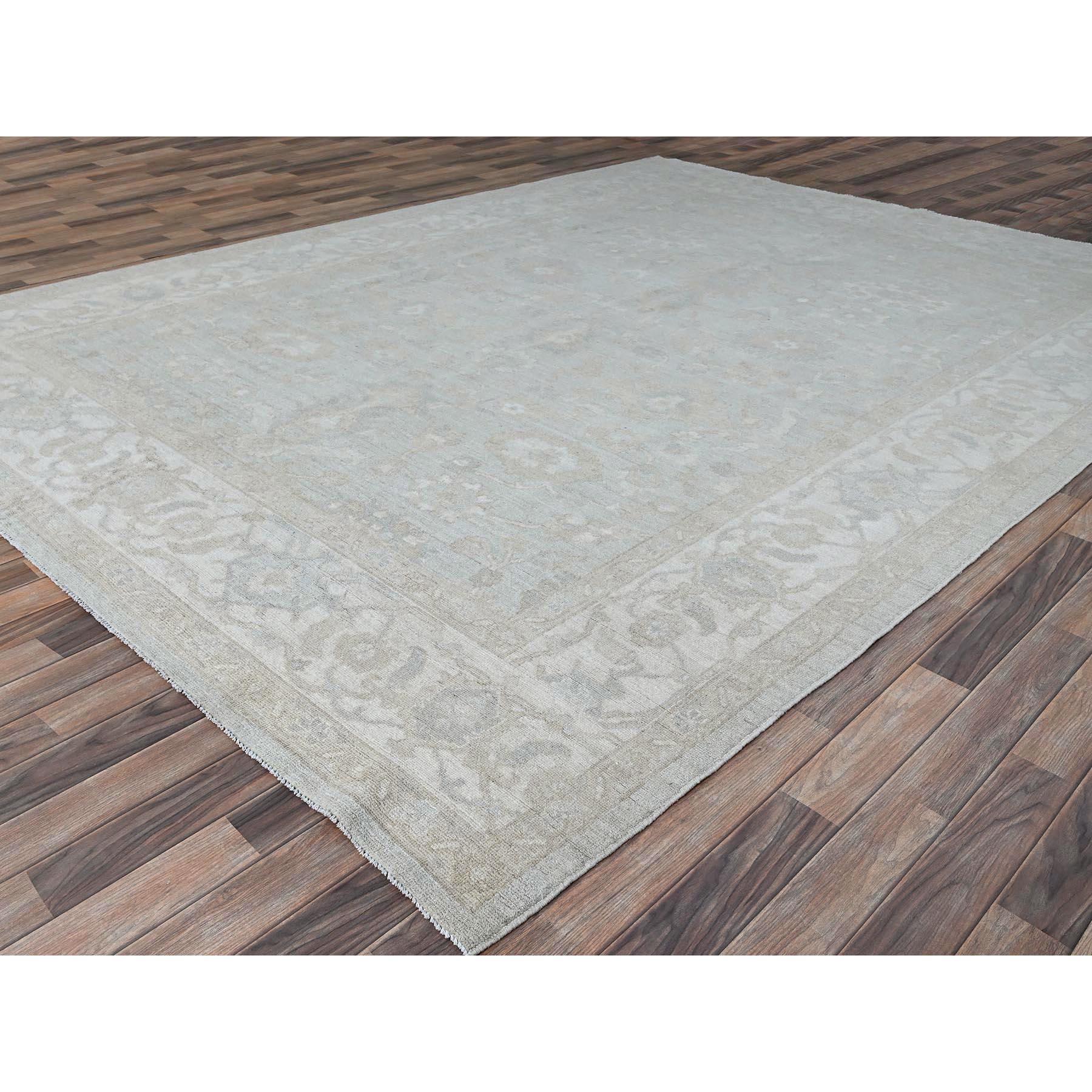 Oushak Tapis oriental géométrique en laine afghane Peshawar gris sterling noué à la main 9'1