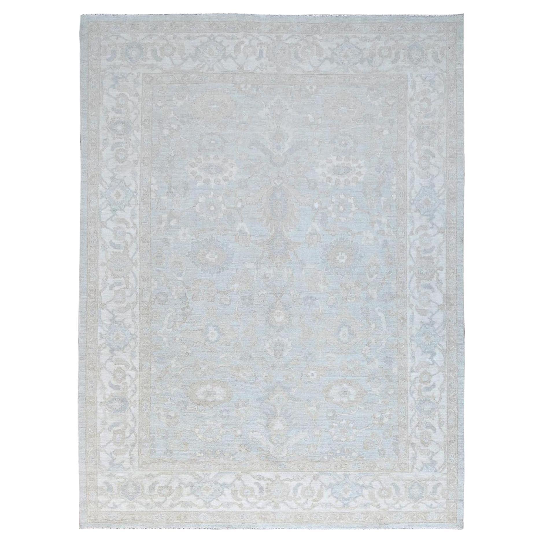 9
1"x12
 Sterling Gray Hand Knotted Afghan Peshawar Wool Geometric Oriental Rug For Sale