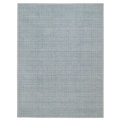 9'1"x12' Stone Blue Modern Plain Decor Box Design Pure Wool Loomed Knotted Rug