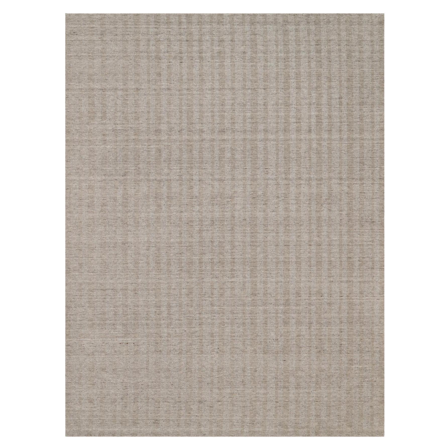 9'1"x12' Tan Brown Vertical Stripes Design Hand Loomed Undyed Natural Wool Rug