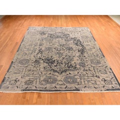 9'1"x12' Tan Color Broken and Erased Persian Design Wool and Silk Oriental Rug
