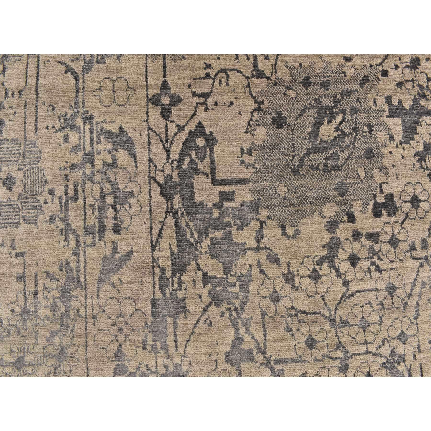 Indiano Tappeto orientale in lana e seta con disegno persiano rotto e cancellato di colore Tan 9'1 