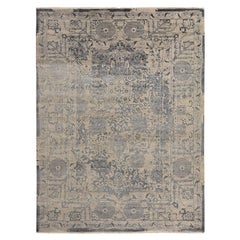 9'1 "x12' Tapis d'Orient en laine et soie de couleur havane Broken and Erased Persian Design
