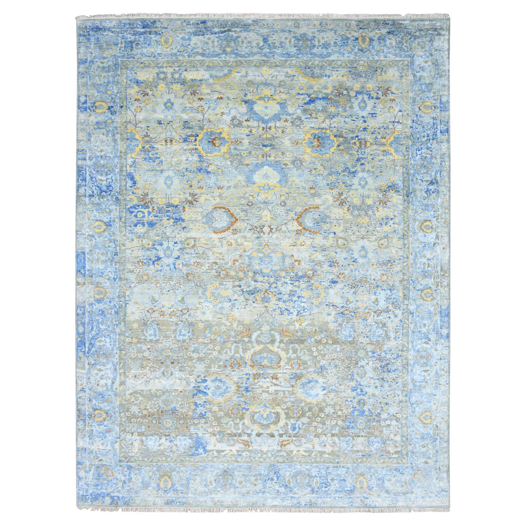 9'1 "x12' Taupe Colorful Oushak All Over Design Wool and Silk Hand Knotsted Rugs (tapis en laine et soie noués à la main) en vente