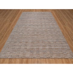 Alfombra oriental de poliéster tejida a mano, de 9'1" x 12'1", color marrón castor, con diseño moderno de cuadrícula