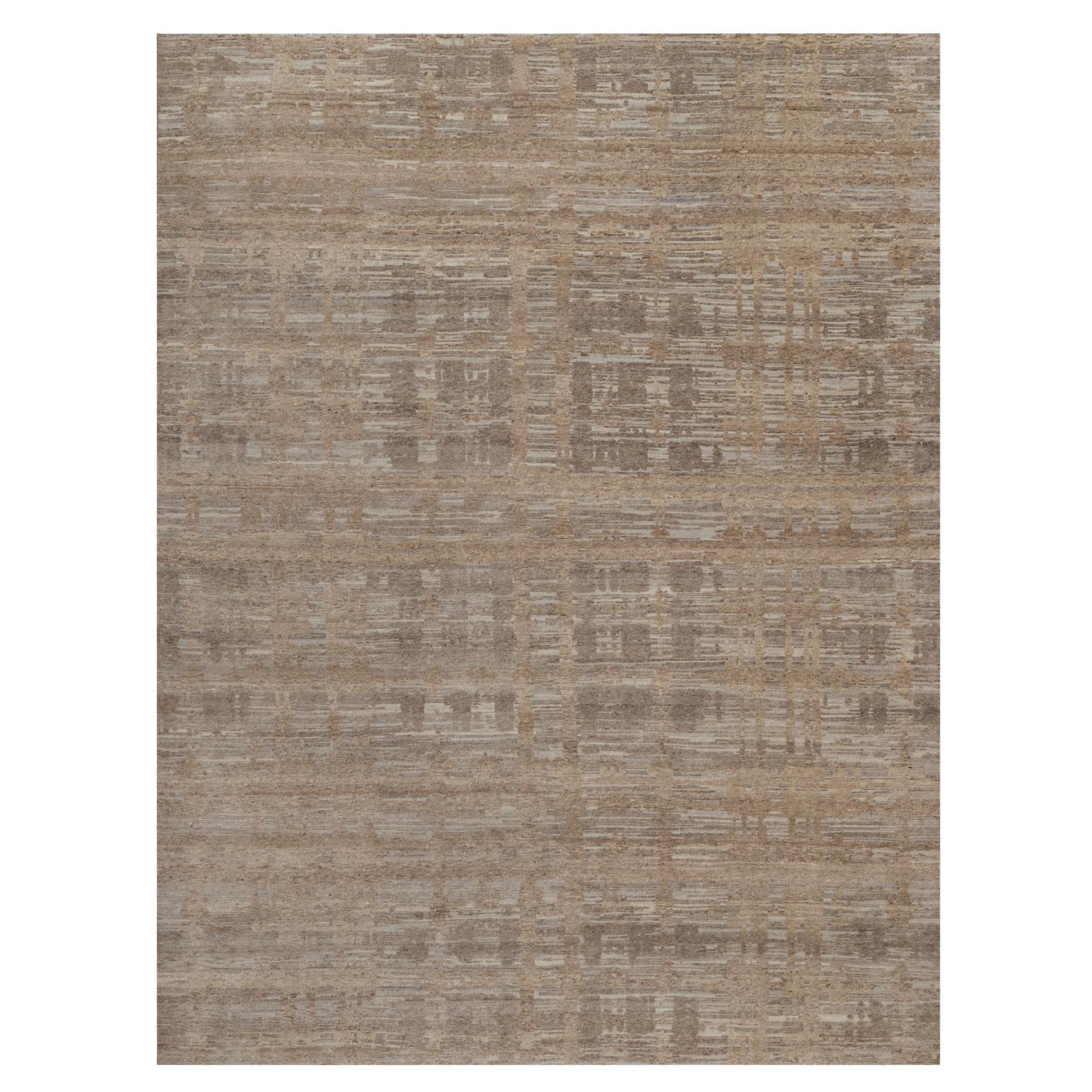9'1 "x12'1" Brown Criss Cross Erased Design Undyed Natural Wool Hand Knotted Rug