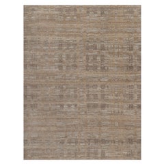 9'1"x12'1" Brown Criss Cross Erased Design Undyed Natural Wool Hand Knotted Rug