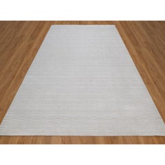 Tappeto in poliestere tessuto a mano con motivo "Striae" moderno, bianco margherita, 9'1" x 12'1"