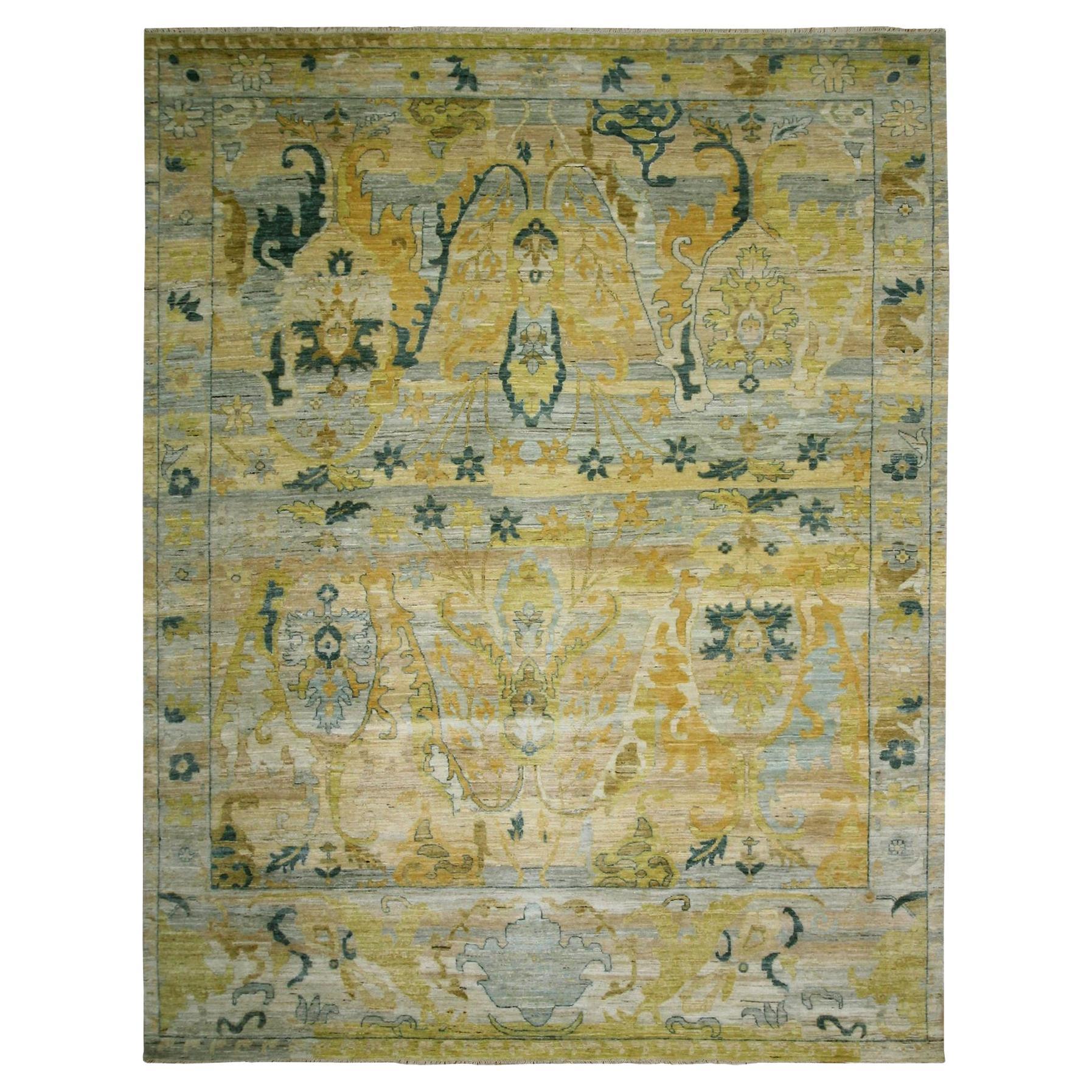 9
1"x12
1" Gray
Gold Antiqued Persian Bijar Garus Design Hand Knotted Wool Rug