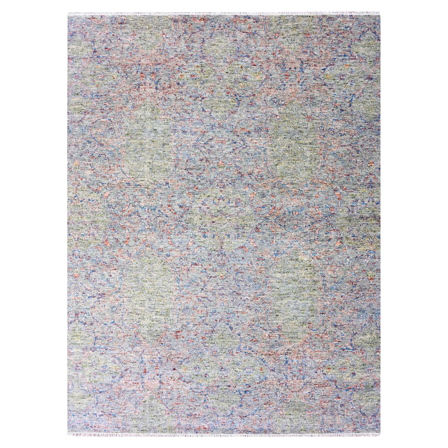 9'1"x12'1" Gray Goose Oushak influence with Salt and Pepper Motif 100% Wool Rug