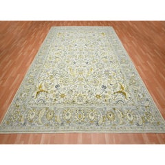 9'1"x12'1" Ivory Hand Knotted Persian Esfahan with Polonaise Influence Wool Rug