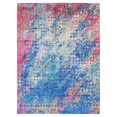 9'1 "x12'1" Maya Blue THE PEACOCK Tappeto orientale colorato Sari di seta annodato a mano