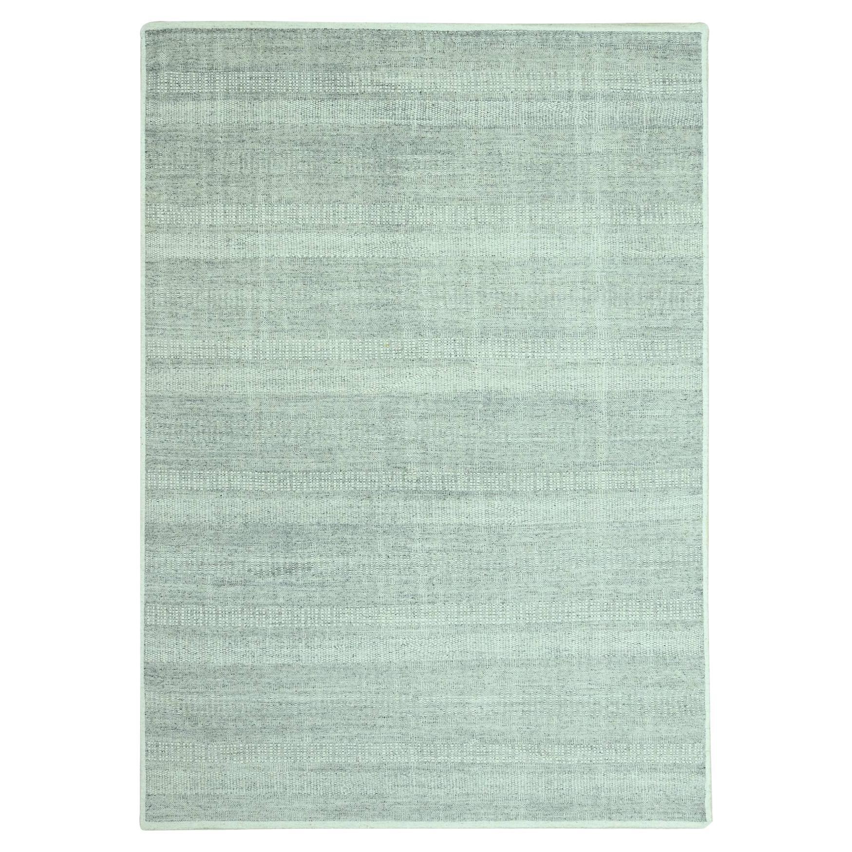 9'1"x12'1" Misty Gray Oxidized and Distressed Grass Design Wool Hand Knotted Rug