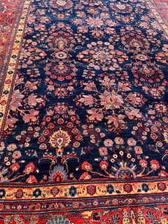 9’1”x12’1” Persian blue Mahajaran Sarouk ca 1910 handmade wool rug