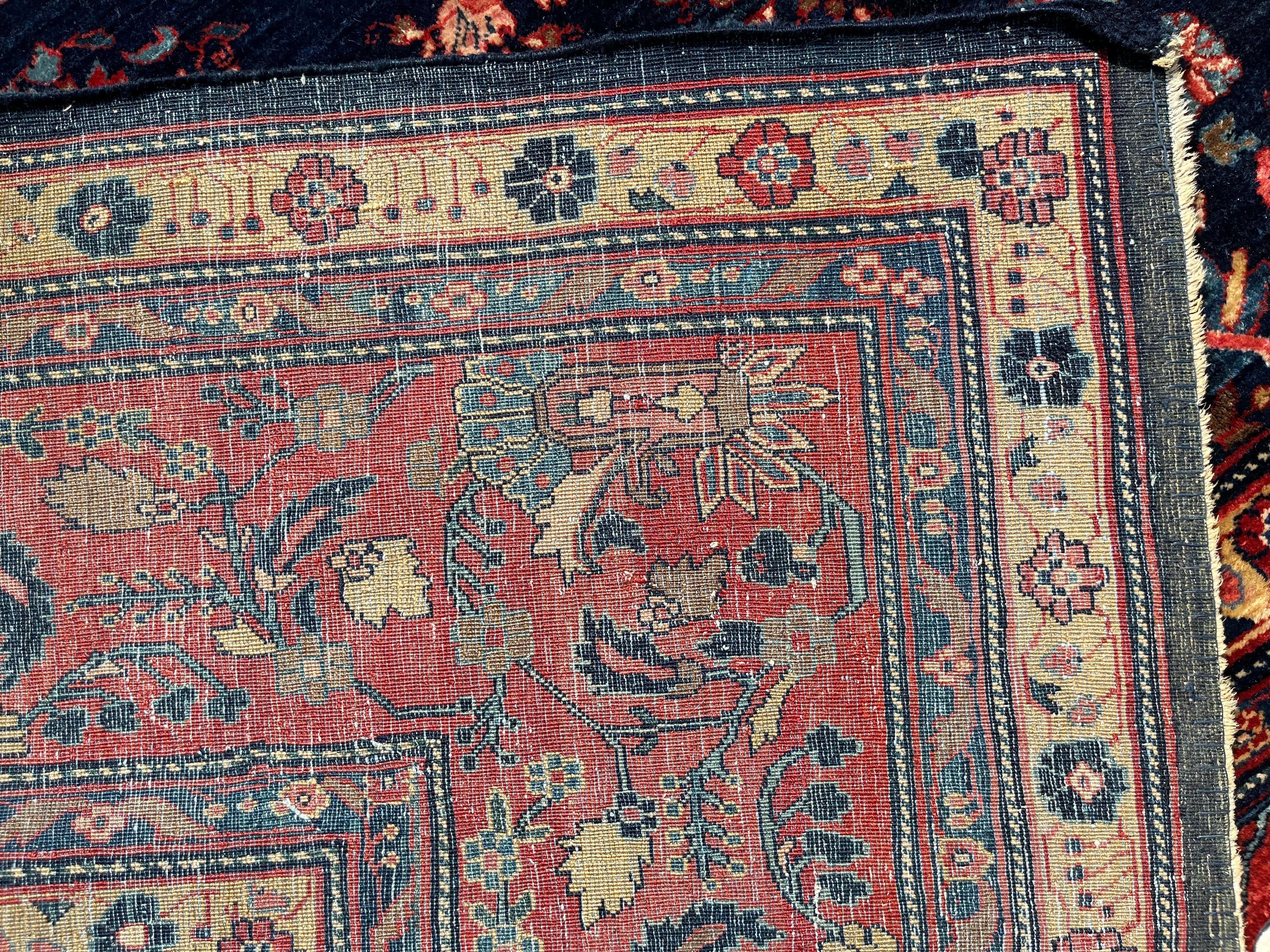 9’1”x12’1” Persian blue Mahajaran Sarouk ca 1910 handmade wool rug In Good Condition For Sale In Prospect, CT