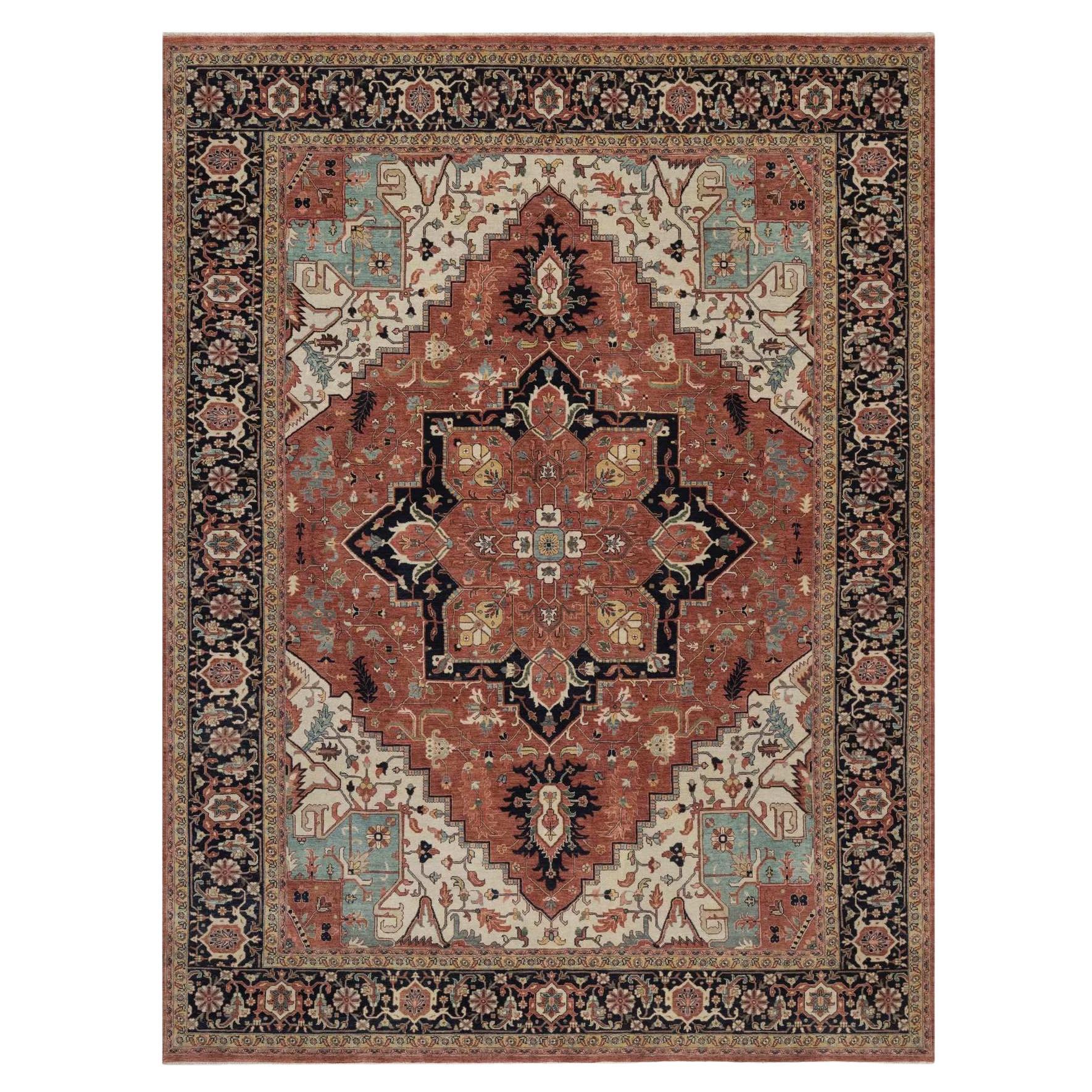 9'1"x12'1" Red Antiqued Fine Heriz Re-Creation Hand Knotted Wool Oriental Rug