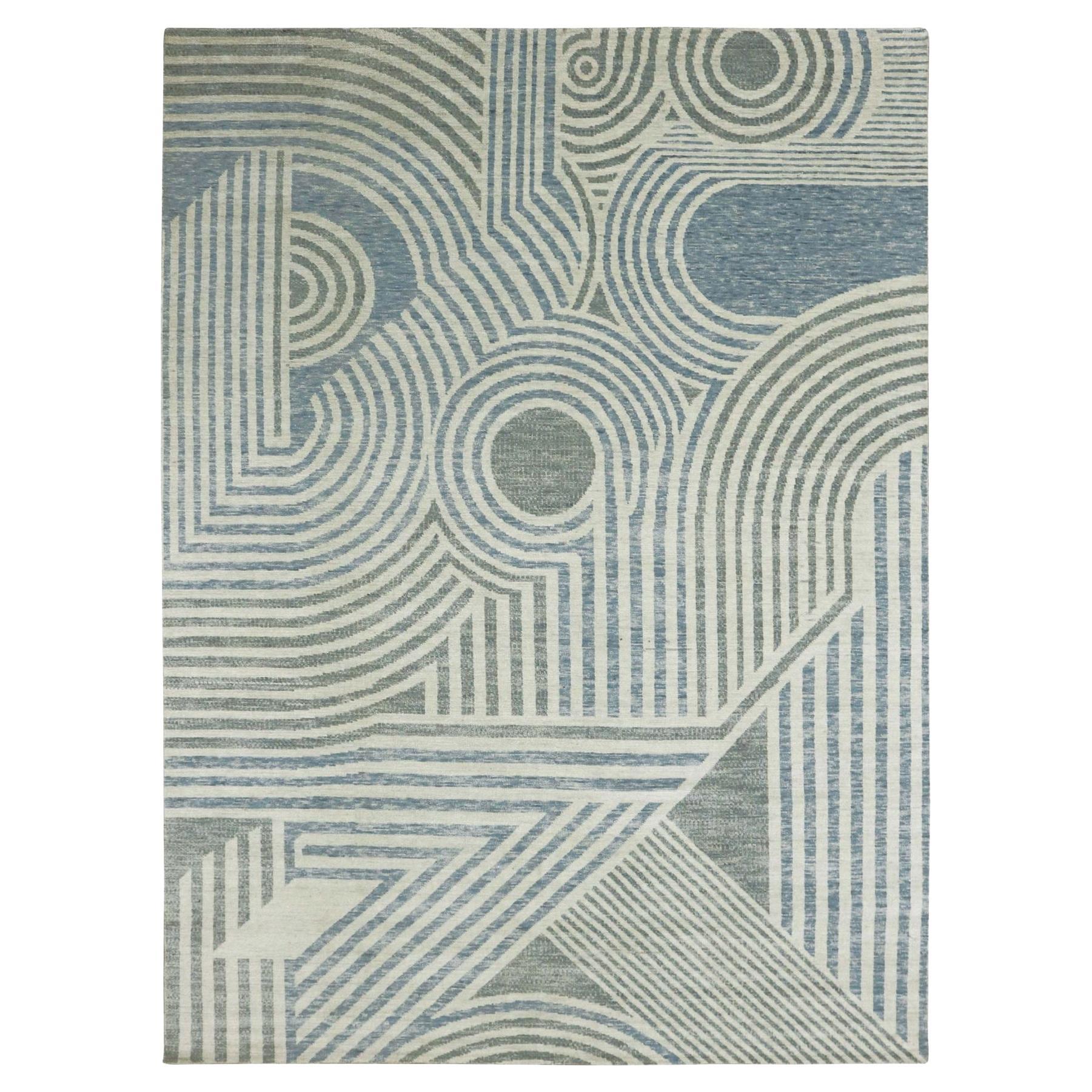 9'1 "x12'1" Stahlblau Reine Wolle Handgeknüpft Art Deco Collection'S Orientteppich im Angebot