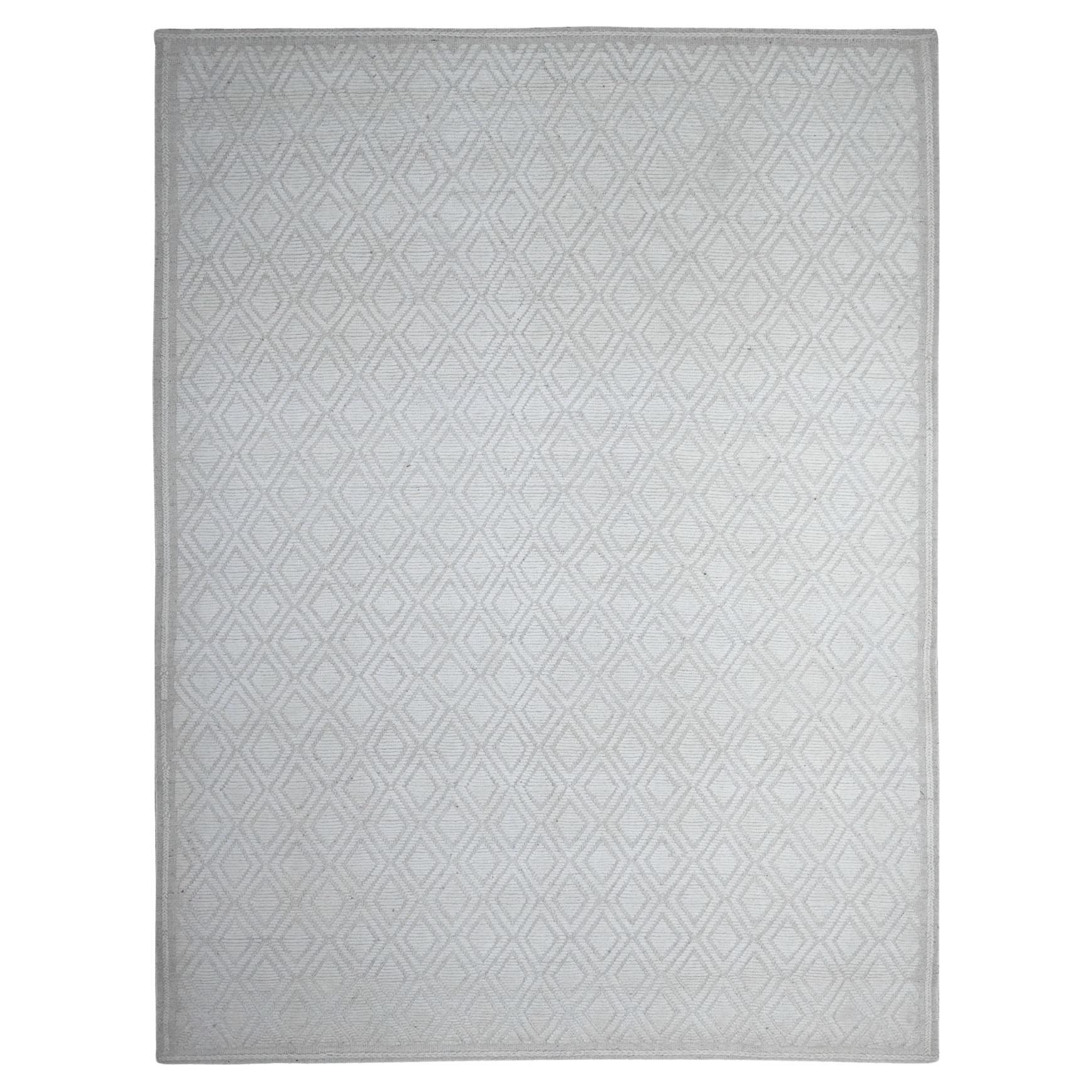 9'1 "x12'1" Tahira White Hand Knotted Wool Moroccan Diamond Repetitive Design Rugs (Tappeto bianco annodato a mano in lana)