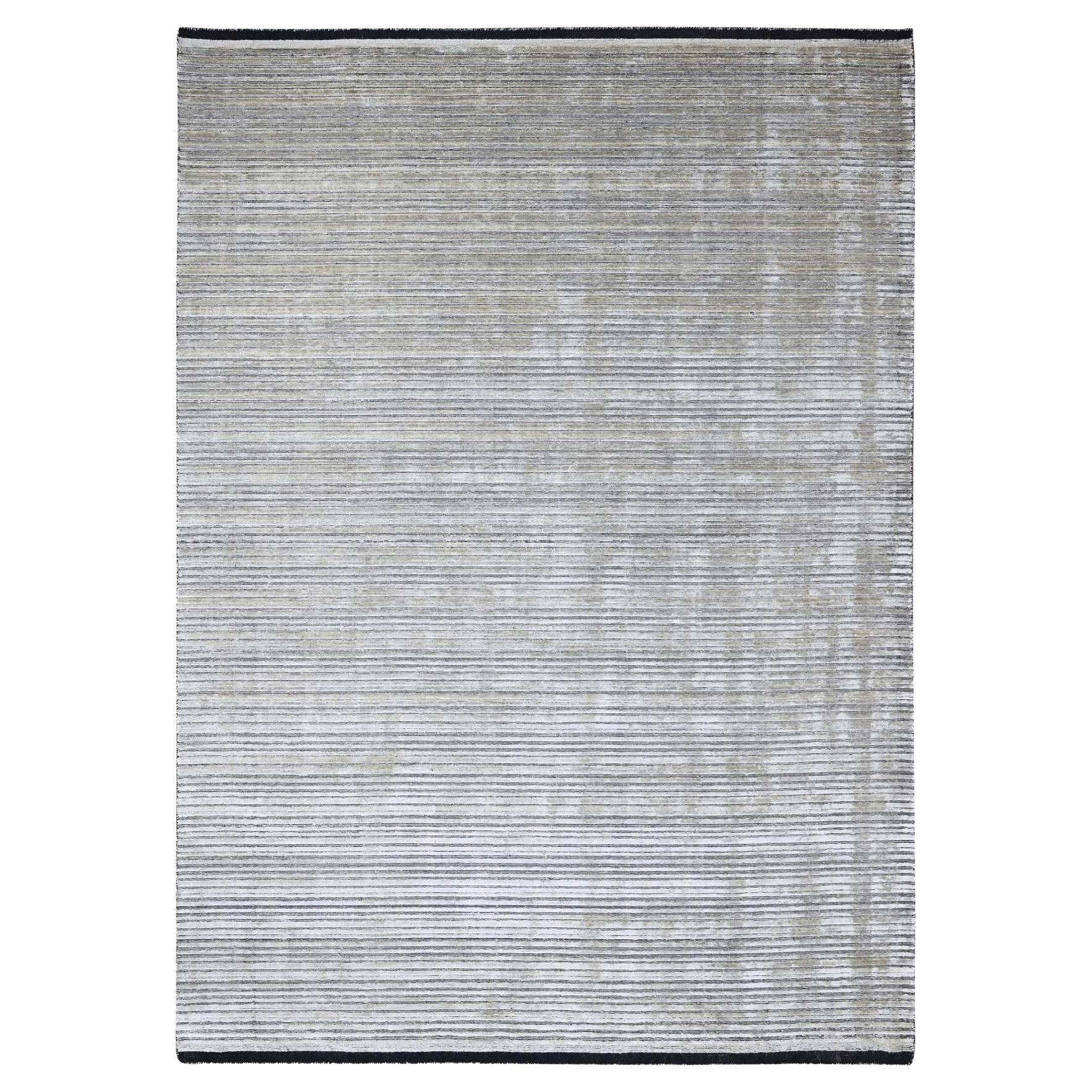 9'1 "x12'1" Tapis d'Orient laine et soie taupe et noir, tissé à la main, design moderne