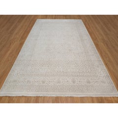 9'1"x12'1" White Wool and Plant Based Silk Hand Knotted 200 KPSI Oriental Rug