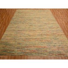9'1"x12'2" Beige Wool and Silk Textured Weave Modern Design Hand Knotted Rug
