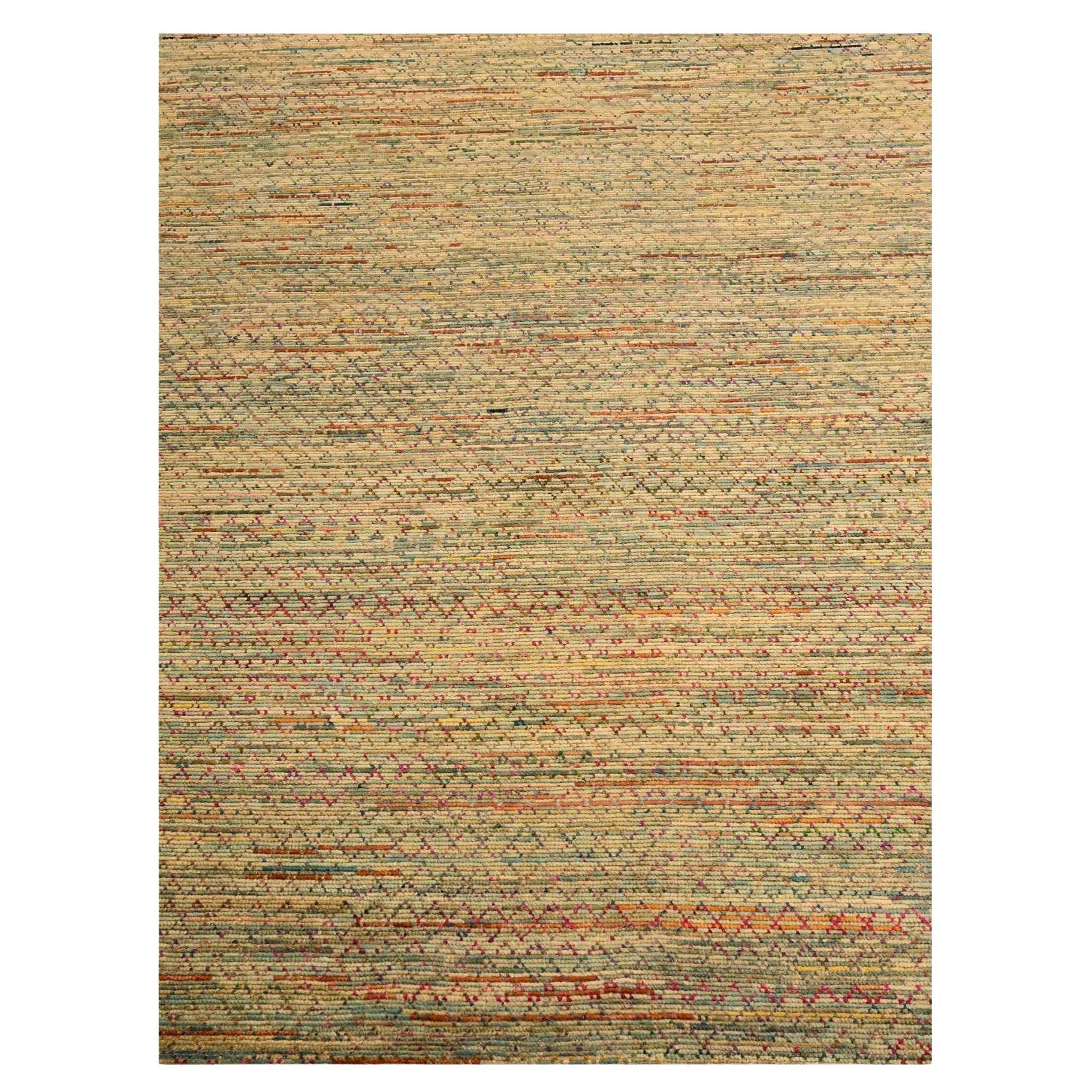 9
1 "x12
2" Alfombra anudada a mano de diseño moderno con textura de lana y seda beige