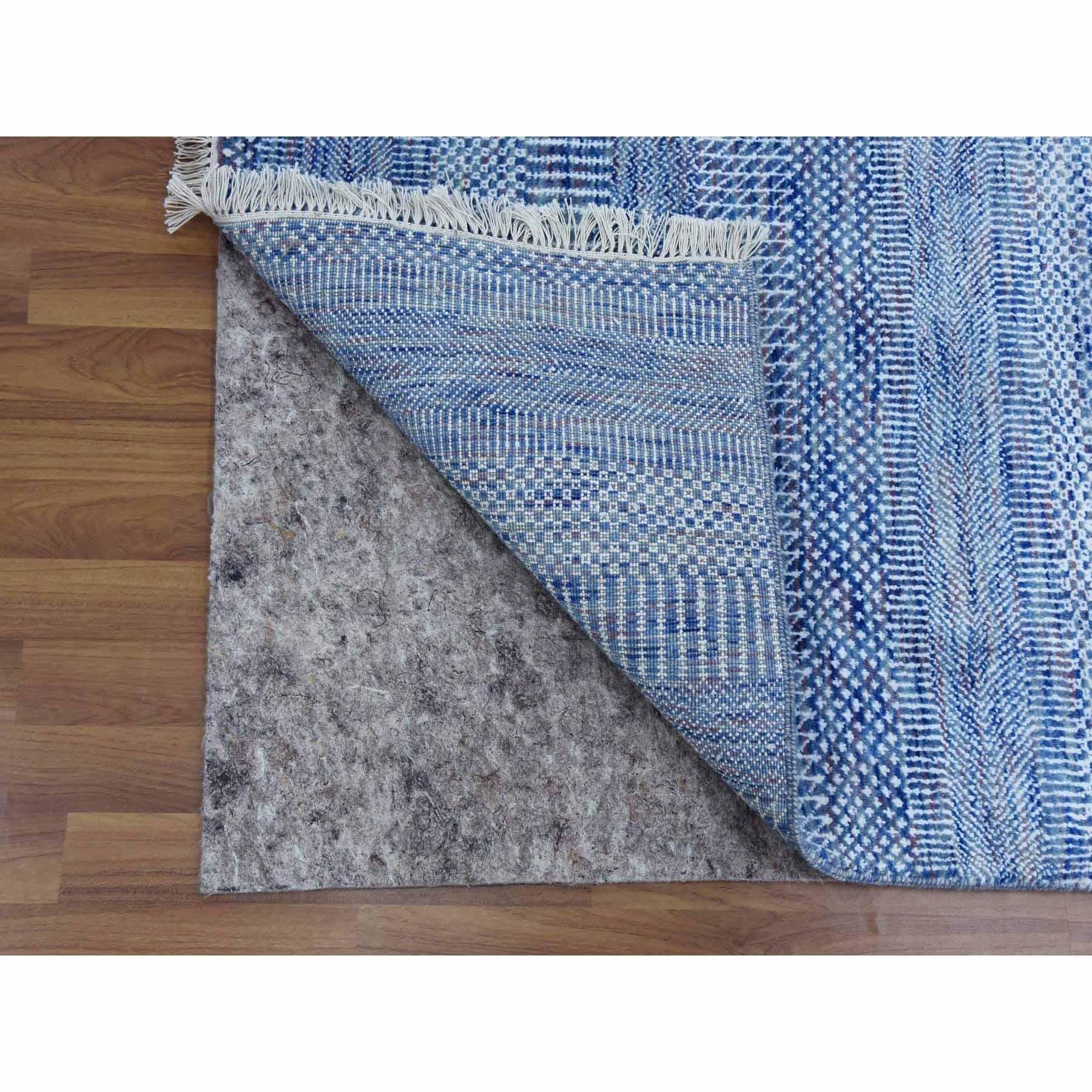 Indien Tapis Gabbeh en laine et soie bleu noué à la main à motif de gazon moderne 9'1