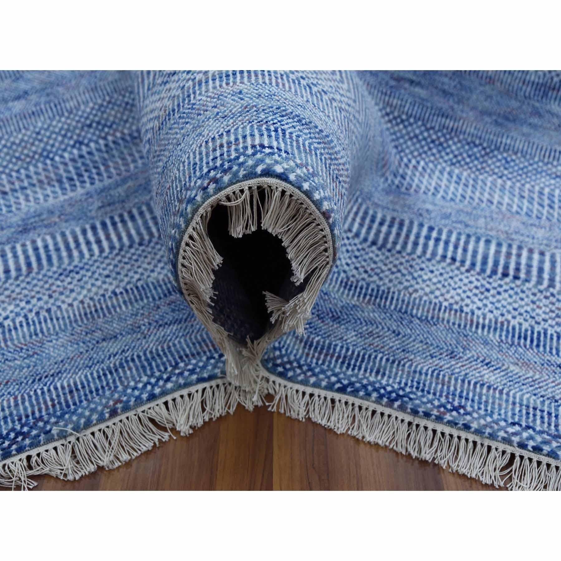 Noué à la main Tapis Gabbeh en laine et soie bleu noué à la main à motif de gazon moderne 9'1
