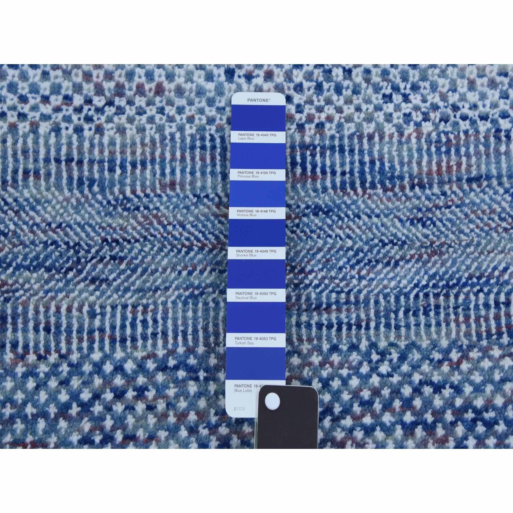 XXIe siècle et contemporain Tapis Gabbeh en laine et soie bleu noué à la main à motif de gazon moderne 9'1