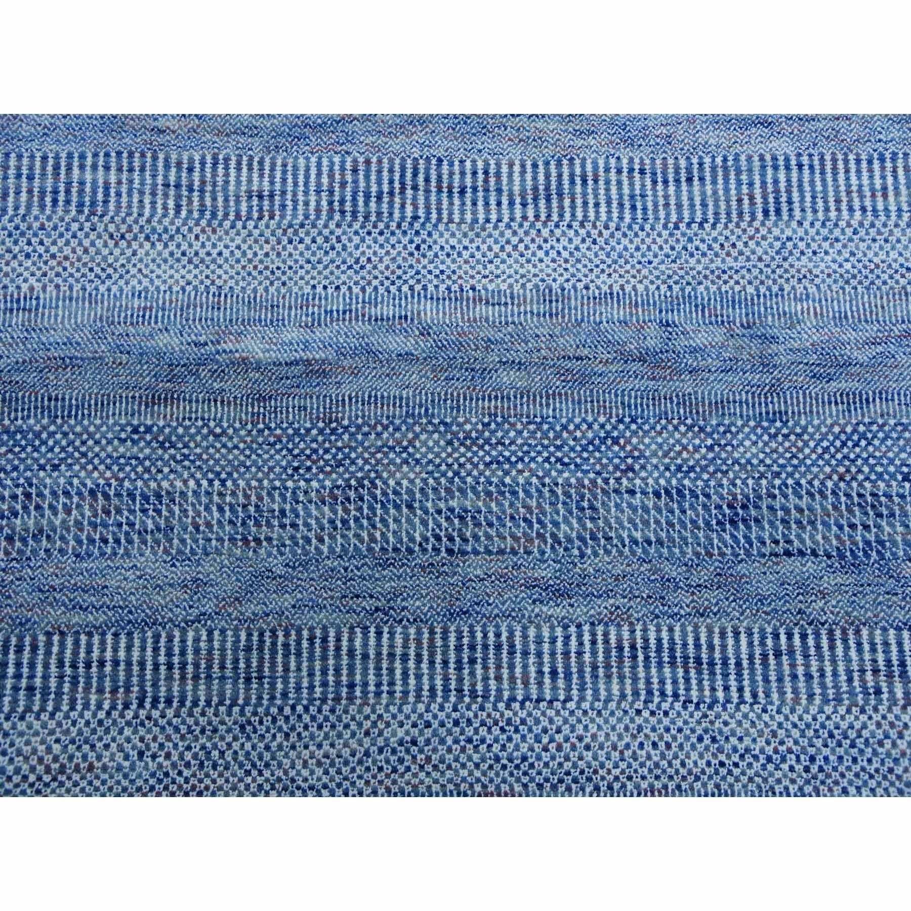 Soie Tapis Gabbeh en laine et soie bleu noué à la main à motif de gazon moderne 9'1