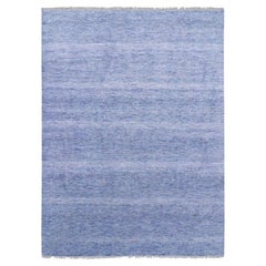 9'1"x12'2" Blue Hand Knotted Modern Grass Design Gabbeh Wool and Silk Rug