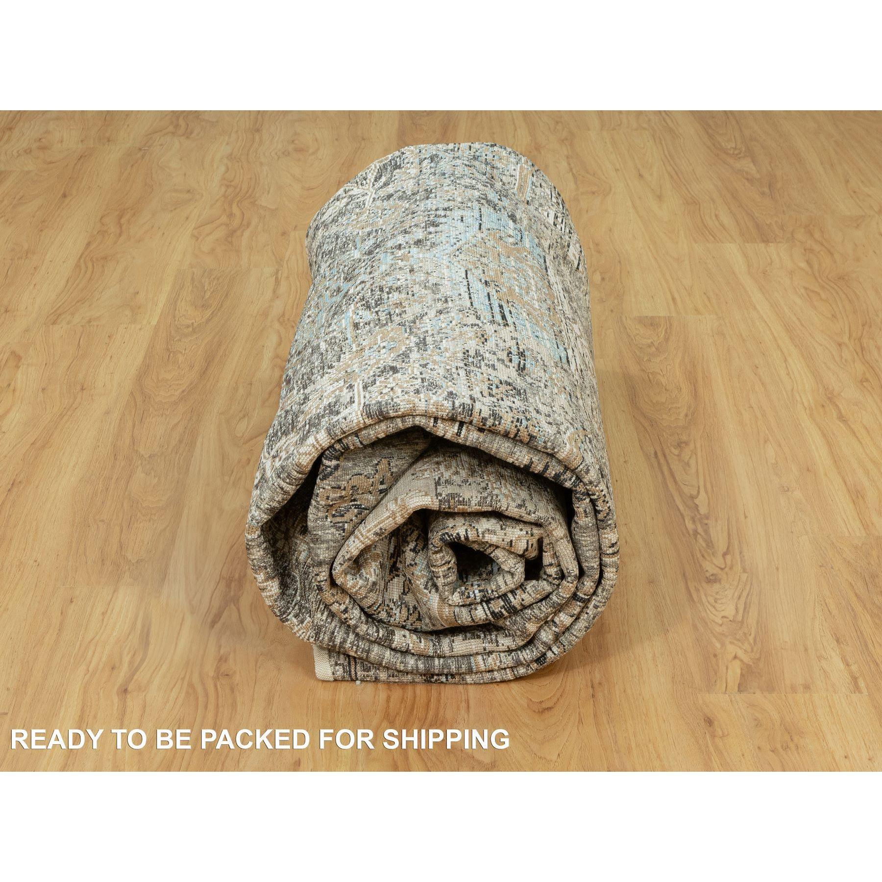 Tapis de conception transitionnelle moderne gris fossile noué à la main 9'1
