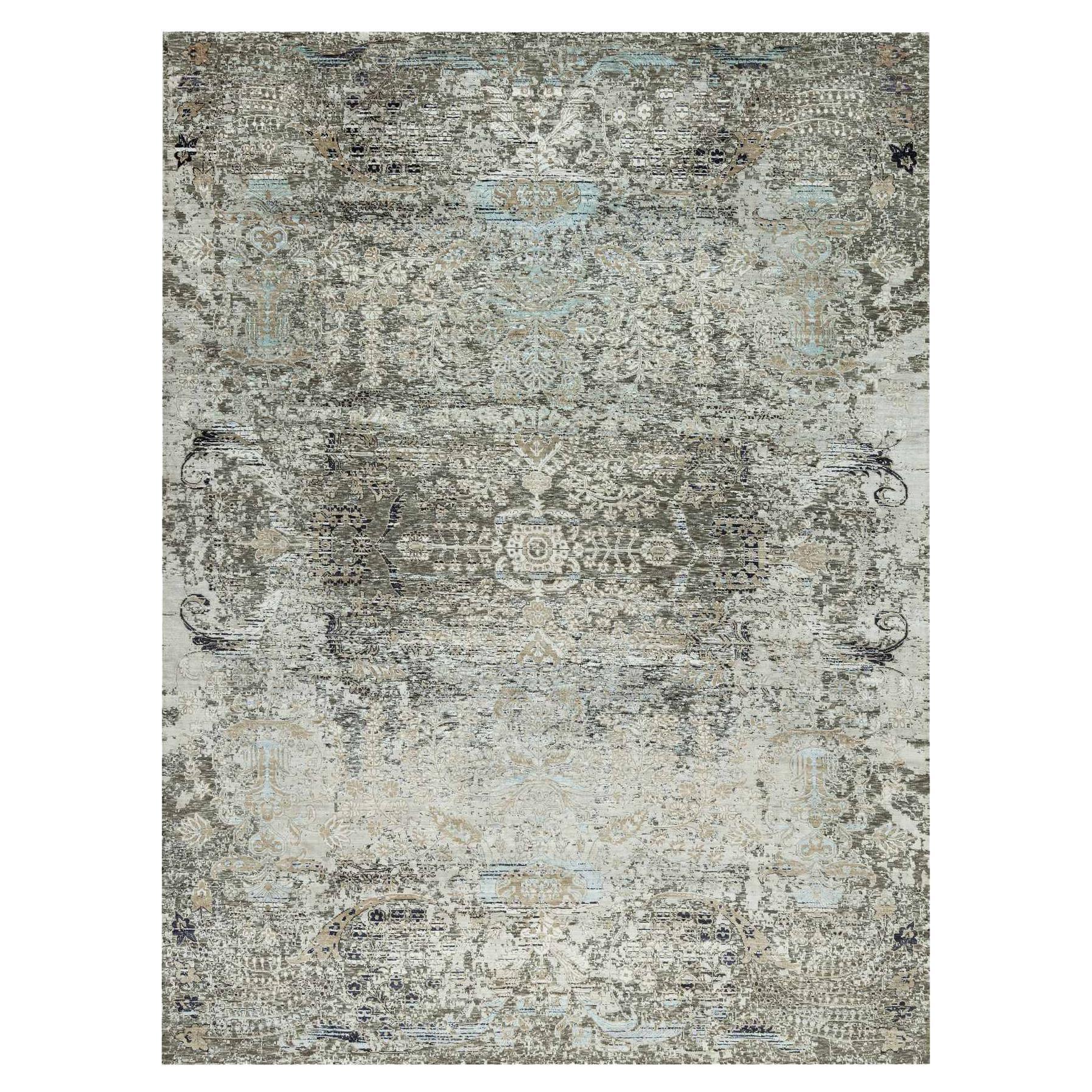 Tapis de conception transitionnelle moderne gris fossile noué à la main 9'1"x12'2"