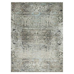 Tapis de conception transitionnelle moderne gris fossile noué à la main 9'1"x12'2"