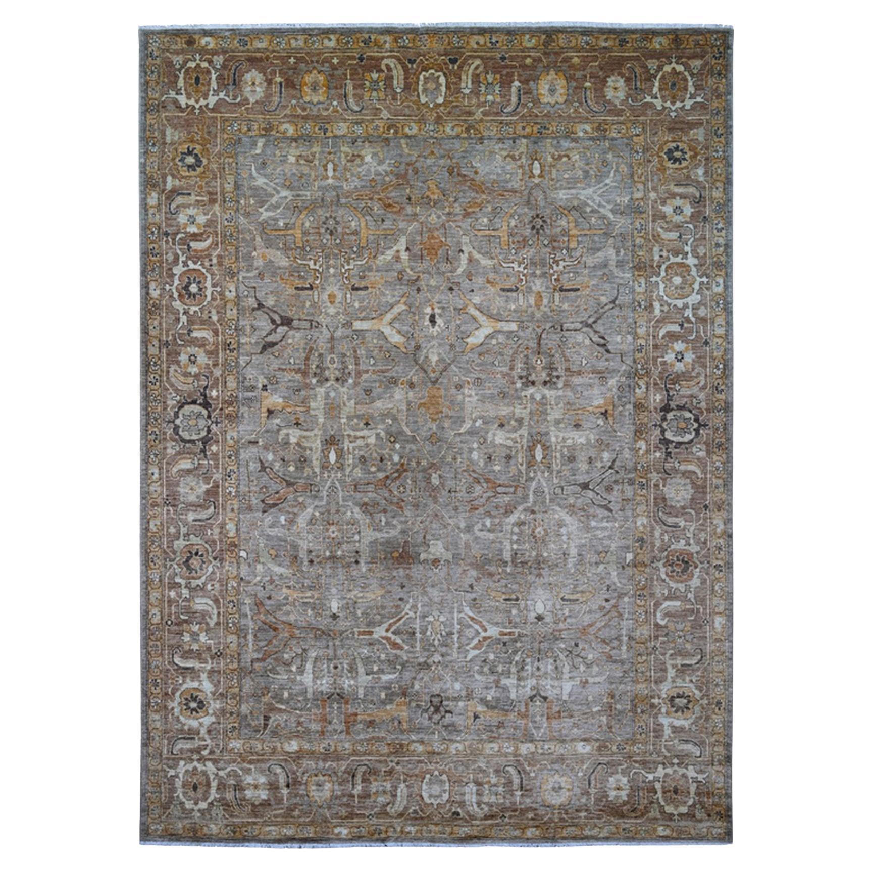 Alfombra de lana anudada a mano Gris Fósil Peshawar con diseño Bijar Garus de 9
1 "x12
2 en venta