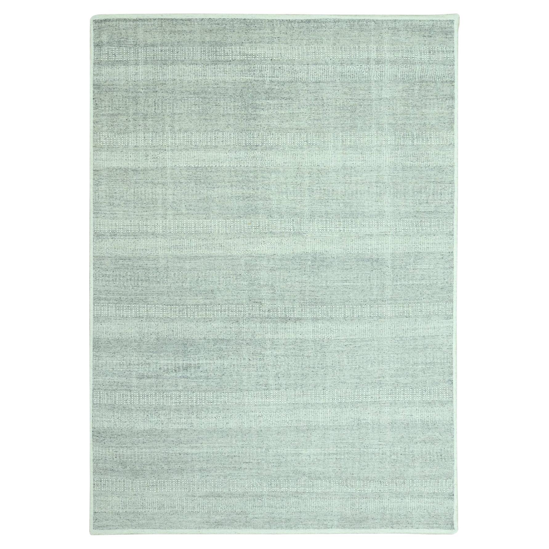 9'1"x12'2" Gray 100% Wool Oxidized and Distressed Grass Design Hand Knotted Rug For Sale