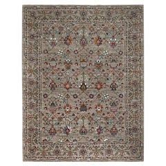 9'1"x12'2" Pinstripe Gray Hand Knotted Wool Sultani Pomegranate Oriental Rug