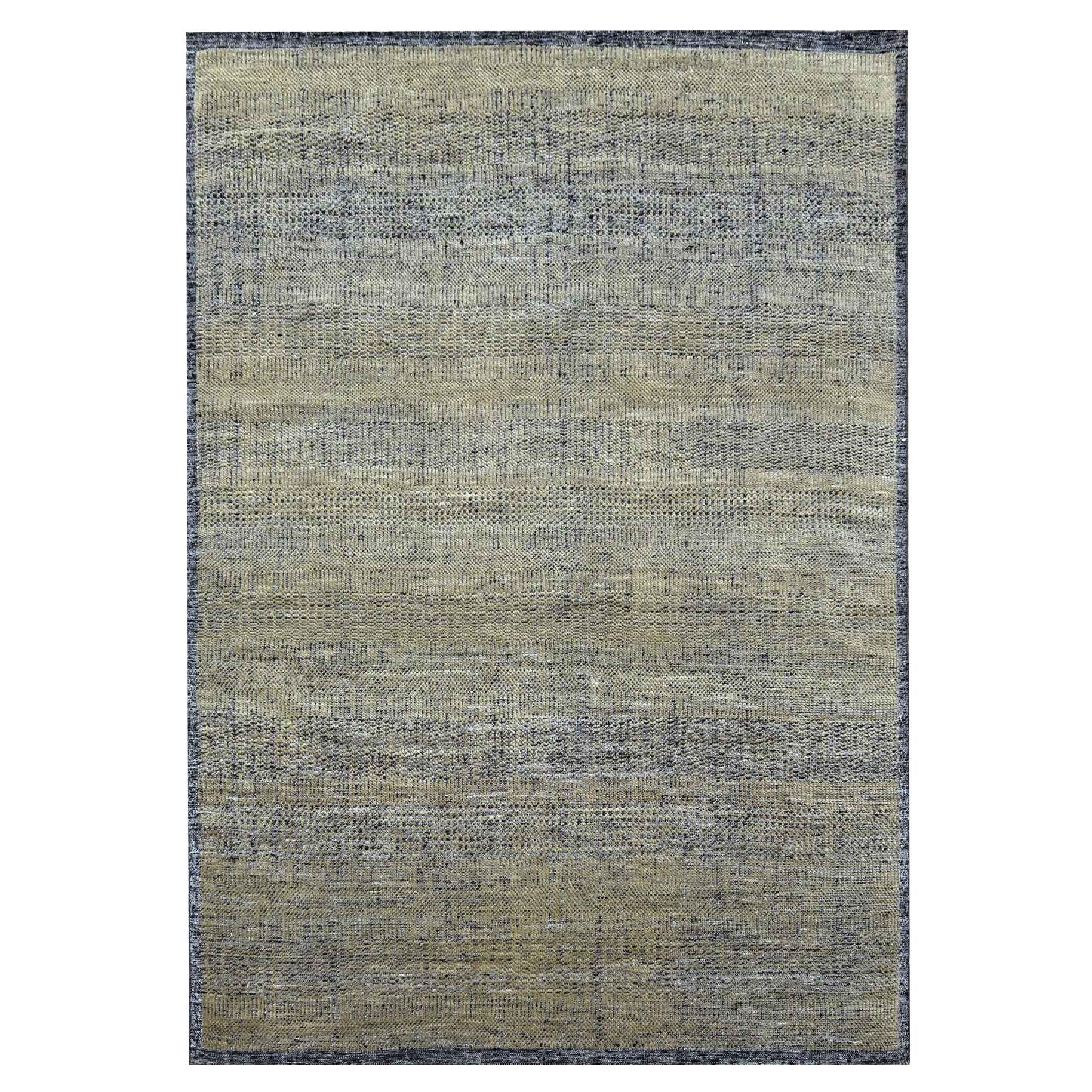9'1"x12'3" Brown with Black Oxidized Grass Design Hand Knotted Wool Oriental Rug