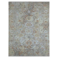 9'1"x12'3" Grauer handgeknüpfter Teppich aus reiner Wolle mit beigem, gerafftem Sultanabad-Design