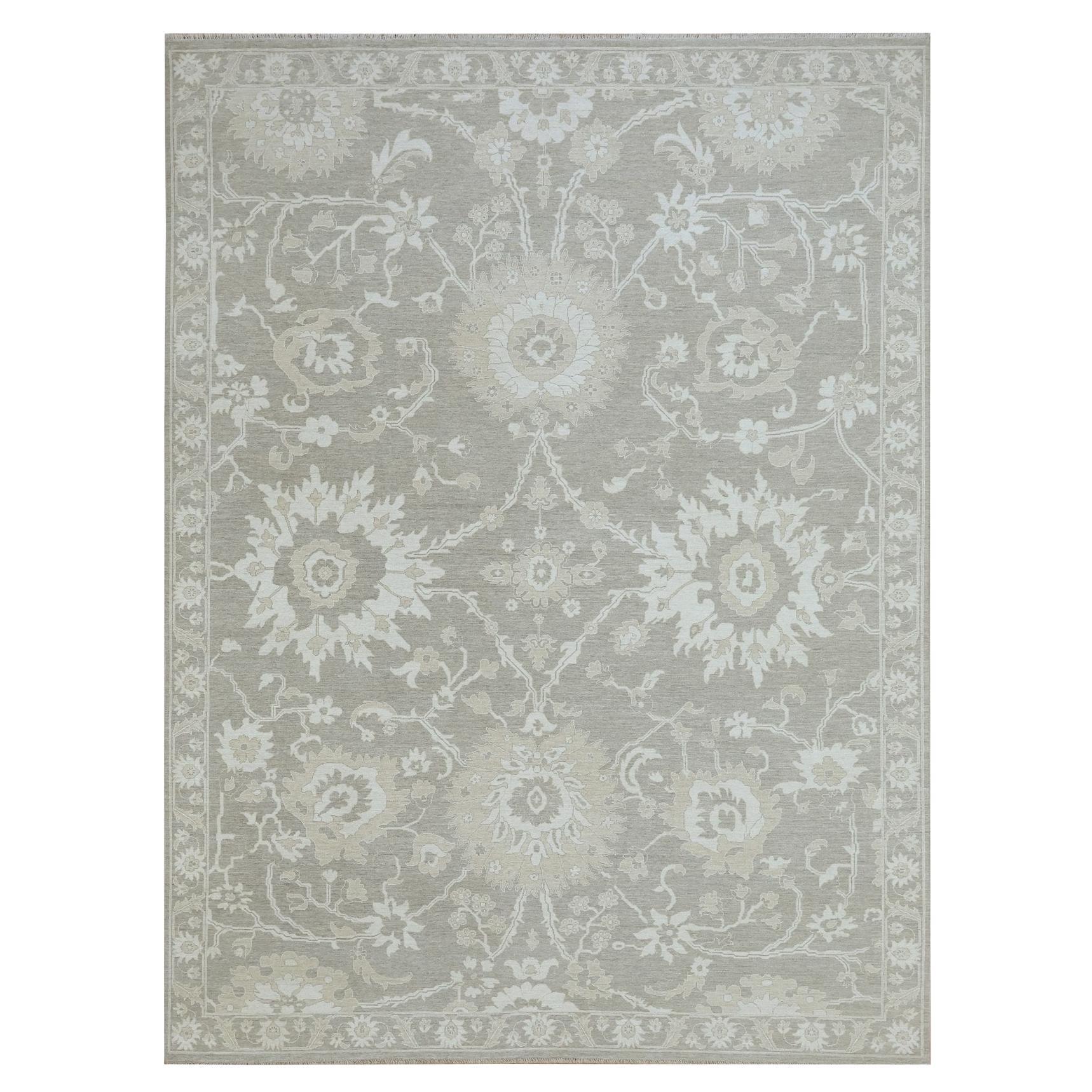 9'1"x12'3" Grauer handgeknüpfter Wollteppich mit Ziegler Mahal-Blumenmuster in Tone auf Tone