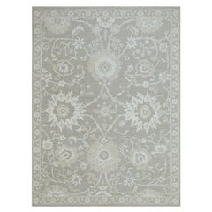 9'1"x12'3" Grauer handgeknüpfter Wollteppich mit Ziegler Mahal-Blumenmuster in Tone auf Tone