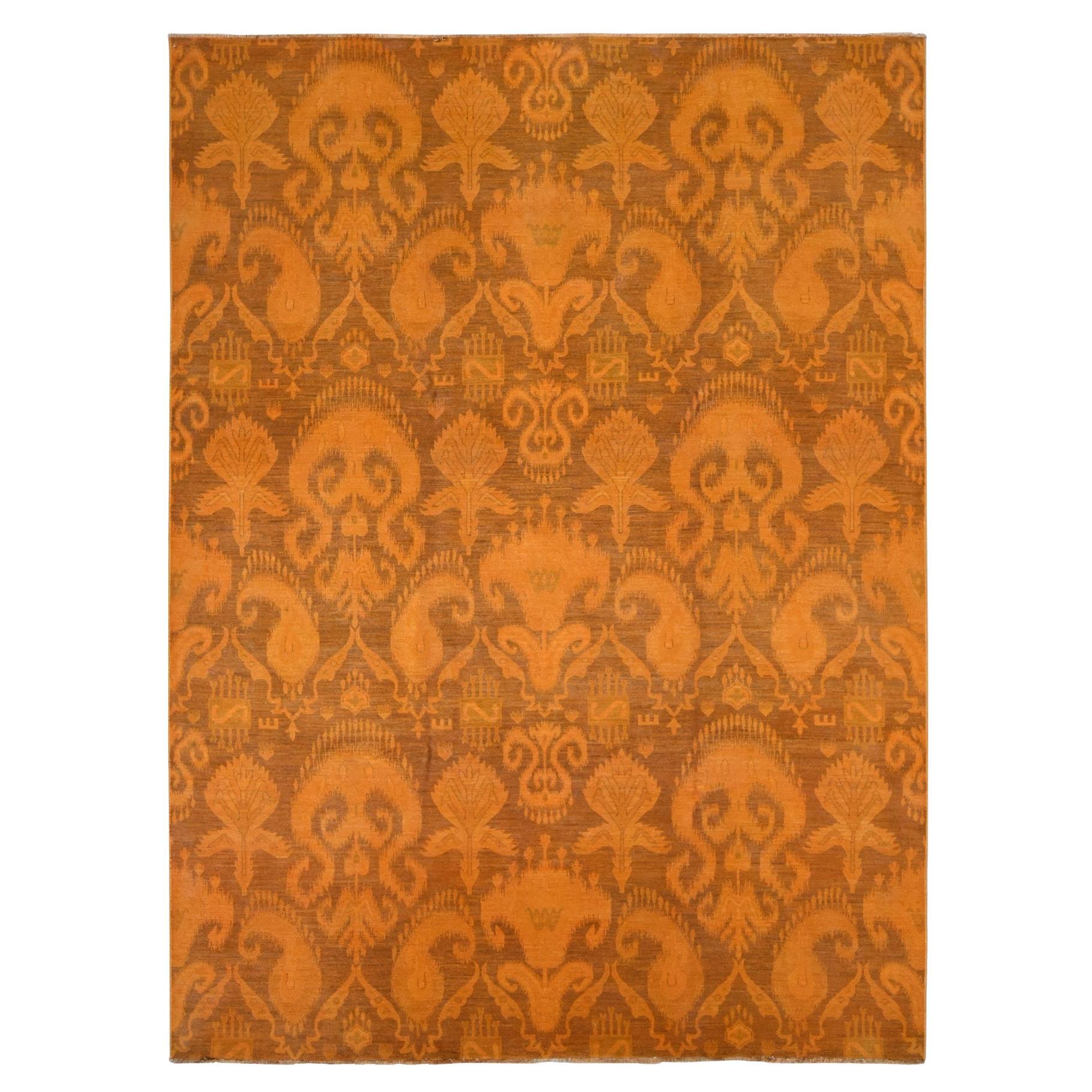 9'1 "x12'3" Alfombra Oriental Ikat de Pura Lana Anudada a Mano, Ikat Sobreteñido Naranja