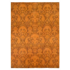 9'1"x12'3" Hand Knotted Pure Wool, Orange Cast Overdyed Ikat Oriental Rug