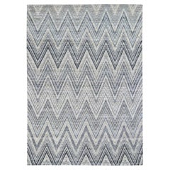 9'1 "x12'3" Elfenbein Chevron Design Texturierte Wolle & reine Seide Handgeknüpft Modern