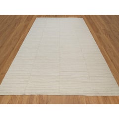 9'1 "x12'3" Ivory Modern Textured Piled Flat Weave Hand Knots Rugs (Tappeto moderno a trama piatta in pura lana annodata a mano)