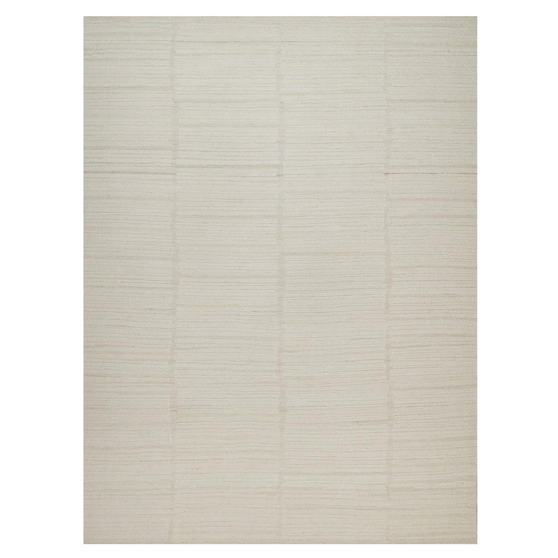 9'1"x12'3" Ivory Modern Textured Piled Flat Weave Hand Knotted Pure Wool Rug
