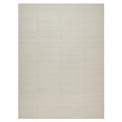 9'1 "x12'3" Ivory Modern Textured Piled Flat Weave Hand Knots Rugs (Tappeto moderno a trama piatta in pura lana annodata a mano)