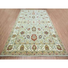 9'1"x12'3" Light Green Hand Knotted Agra with Ziegler Design Wool Oriental Rug