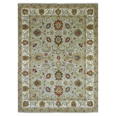 9'1"x12'3" Light Green Hand Knotted Agra with Ziegler Design Wool Oriental Rug